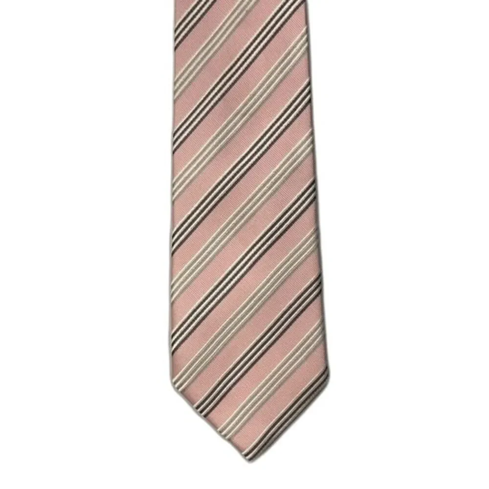 Donald J Trump Signature Collection Pink Gray Navy White Striped 100% Silk Tie